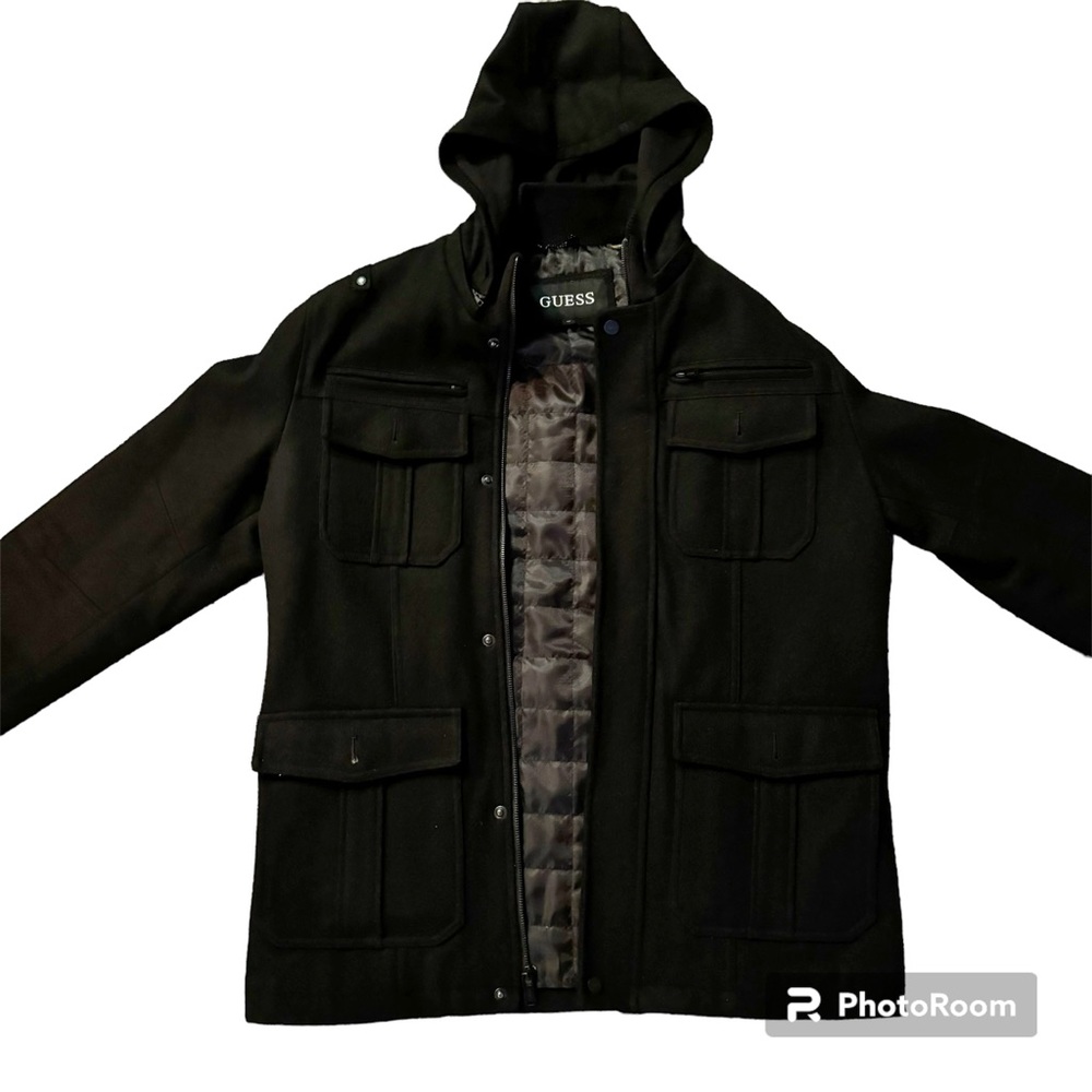 Guess Men’s Heavy-Duty Pea Coat - lightly worn - Black - Winter coat